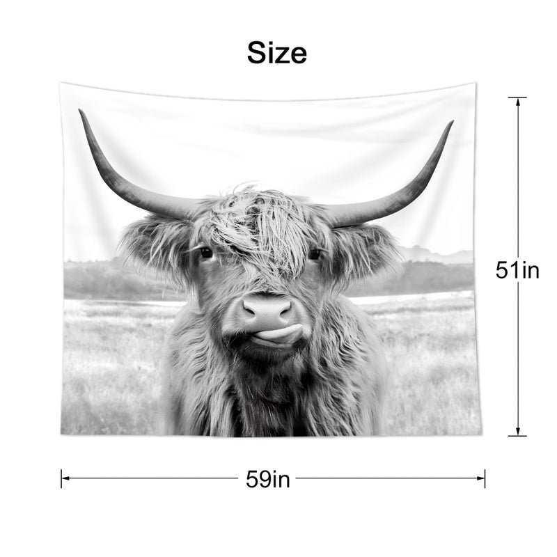 AMBZEK Highland Cow Tapestry, 51Hx59W Inch, Funny Western Decor, Wall Art for Bedroom, Dorm, Living Room - Image 3